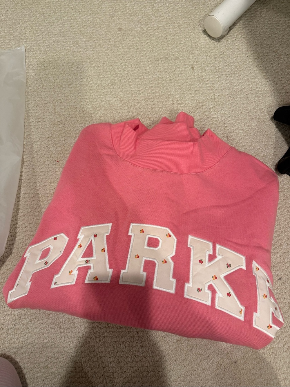 Parker Bubblegum Pink Crewneck Sweatshirt with White Lettering